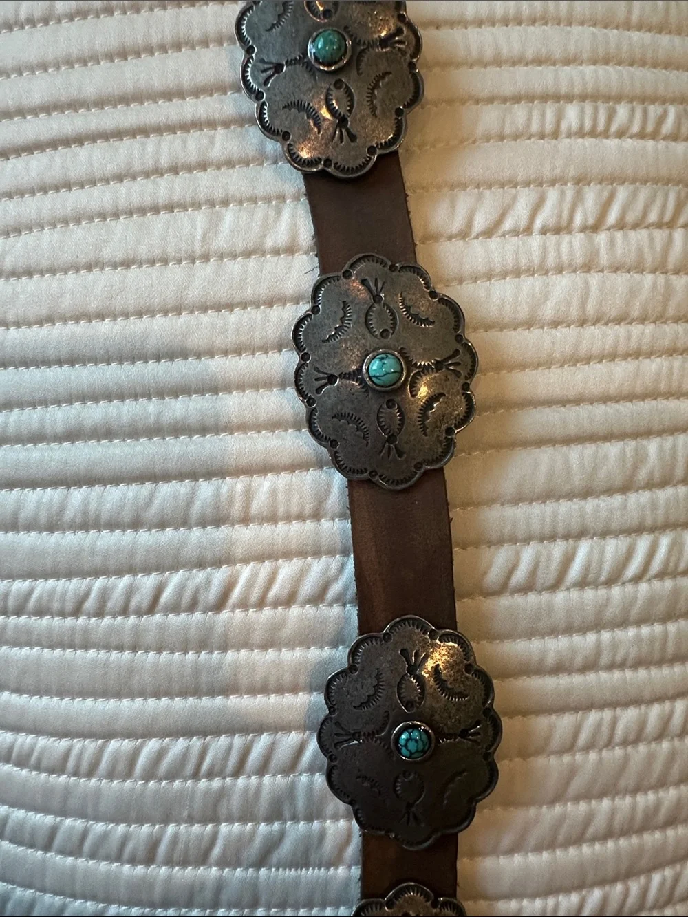 Turquoise Western  Concho Leather Belt by Adrienne Teeguarden